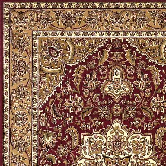 Red Beige Machine Woven Floral Medallion Indoor Area Rug Photo 3