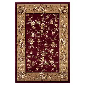 Photo of Red Beige Machine Woven Floral Traditional Indoor Accent Rug