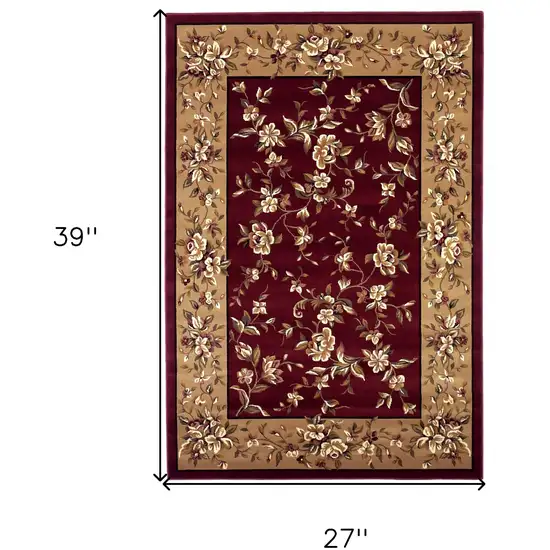 Red Beige Machine Woven Floral Traditional Indoor Accent Rug Photo 9