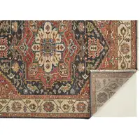 Photo of Red Black And Ivory Wool Floral Hand Knotted Stain Resistant Area Rug