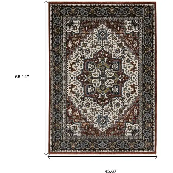 Red Black And White Medallion Area Rug With Fringe Photo 3