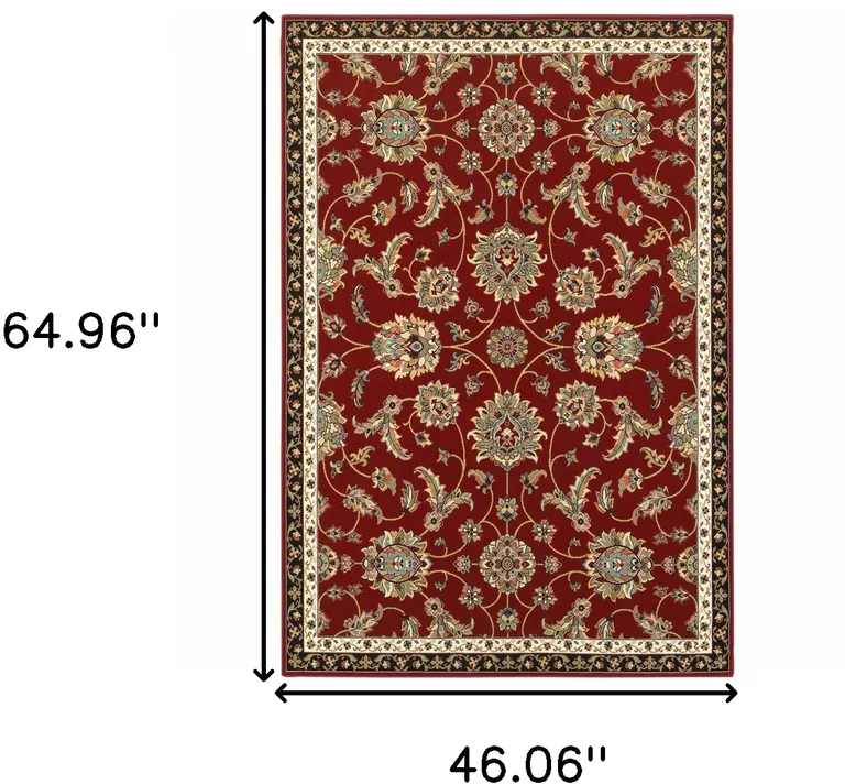 Red Black Blue Ivory Green And Salmon Oriental Power Loom Stain Resistant Area Rug Photo 5