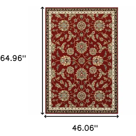 Red Black Blue Ivory Green And Salmon Oriental Power Loom Stain Resistant Area Rug Photo 5