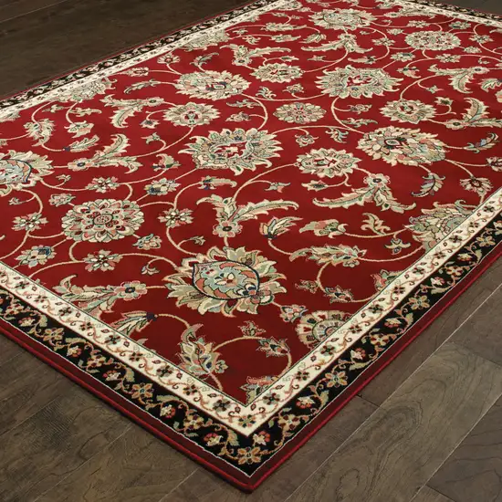 Red Black Blue Ivory Green And Salmon Oriental Power Loom Stain Resistant Area Rug Photo 4