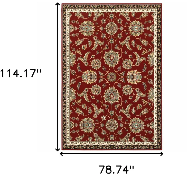 Red Black Blue Ivory Green And Salmon Oriental Power Loom Stain Resistant Area Rug Photo 5