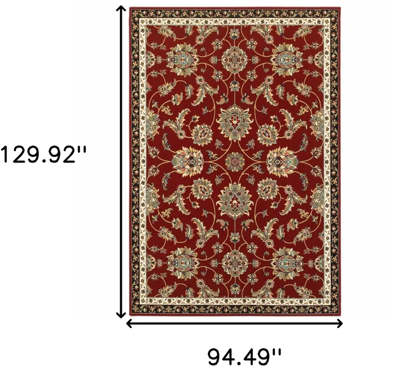 Red Black Blue Ivory Green And Salmon Oriental Power Loom Stain Resistant Area Rug Photo 5