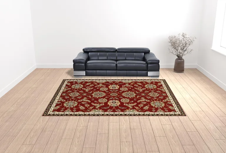 Red Black Blue Ivory Green And Salmon Oriental Power Loom Stain Resistant Area Rug Photo 2