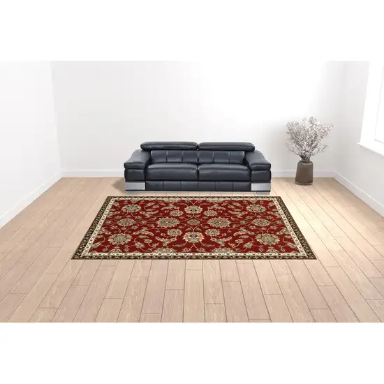 Red Black Blue Ivory Green And Salmon Oriental Power Loom Stain Resistant Area Rug Photo 2