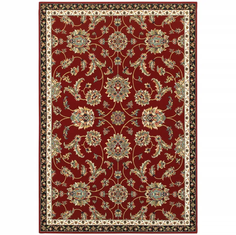 Red Black Blue Ivory Green And Salmon Oriental Power Loom Stain Resistant Area Rug Photo 1