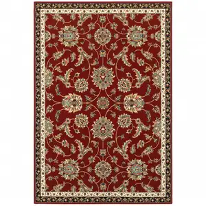 Photo of Red Black Blue Ivory Green And Salmon Oriental Power Loom Stain Resistant Area Rug