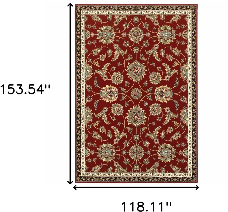 Red Black Blue Ivory Green And Salmon Oriental Power Loom Stain Resistant Area Rug Photo 5