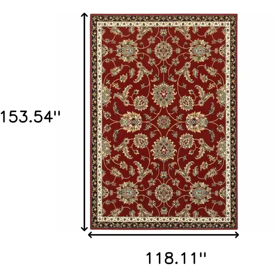 Red Black Blue Ivory Green And Salmon Oriental Power Loom Stain Resistant Area Rug Photo 5