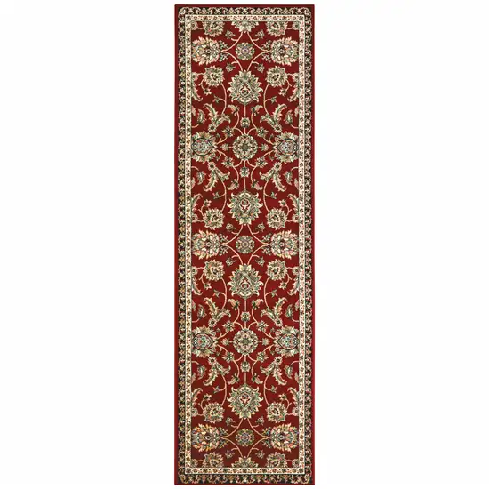 Red Black Blue Ivory Green And Salmon Oriental Power Loom Stain Resistant Runner Rug Photo 1