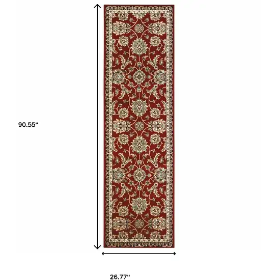 Red Black Blue Ivory Green And Salmon Oriental Power Loom Stain Resistant Runner Rug Photo 6