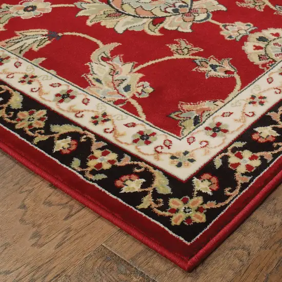 Red Black Blue Ivory Green And Salmon Oriental Power Loom Stain Resistant Runner Rug Photo 3