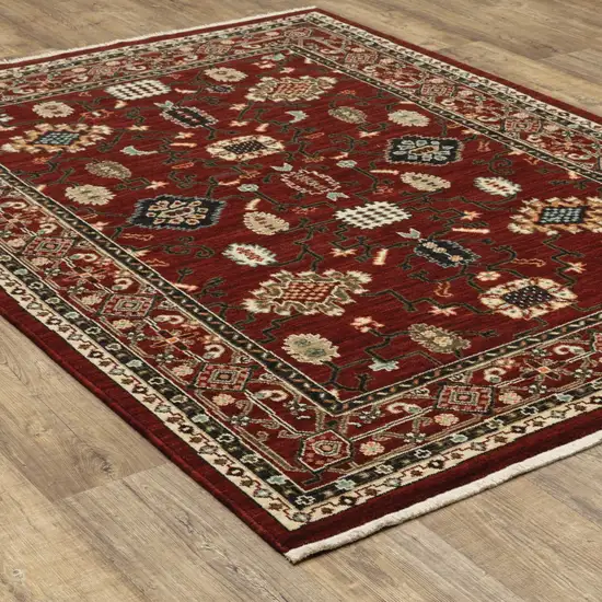 Red Black Ivory And Brown Oriental Power Loom Stain Resistant Area Rug With Fringe Photo 8