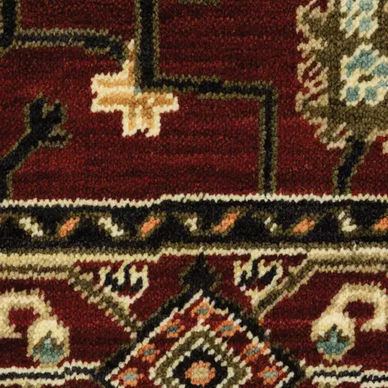 Red Black Ivory And Brown Oriental Power Loom Stain Resistant Runner Rug With Fringe Photo 3