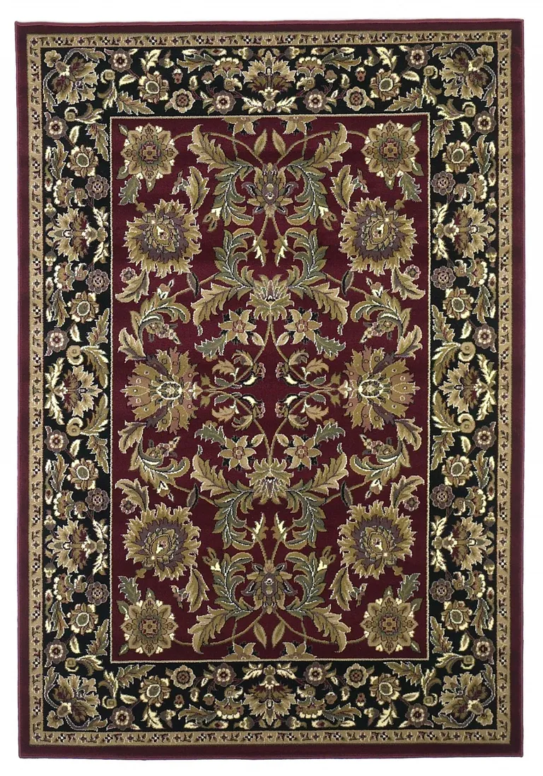 Red Black Machine Woven Floral Traditional Indoor Accent Rug Photo 1