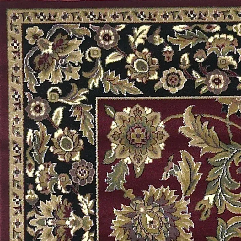 Red Black Machine Woven Floral Traditional Indoor Accent Rug Photo 2