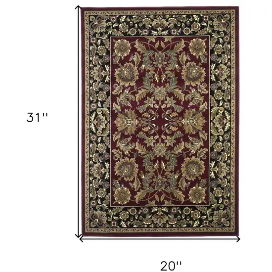 Red Black Machine Woven Floral Traditional Indoor Accent Rug Photo 9