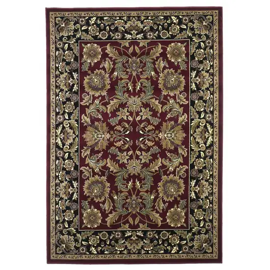 Red Black Machine Woven Floral Traditional Indoor Accent Rug Photo 1