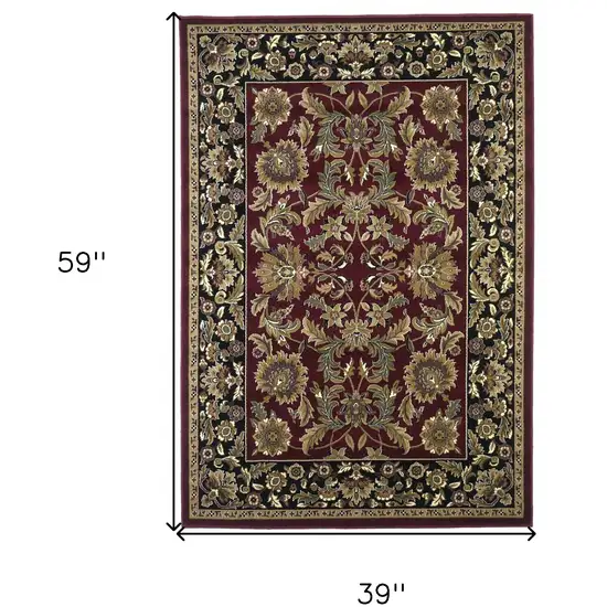 Red Black Machine Woven Floral Traditional Indoor Accent Rug Photo 9