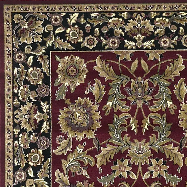 Red Black Machine Woven Floral Traditional Indoor Area Rug Photo 3