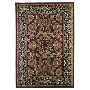 Photo of Red Black Machine Woven Floral Traditional Indoor Area Rug