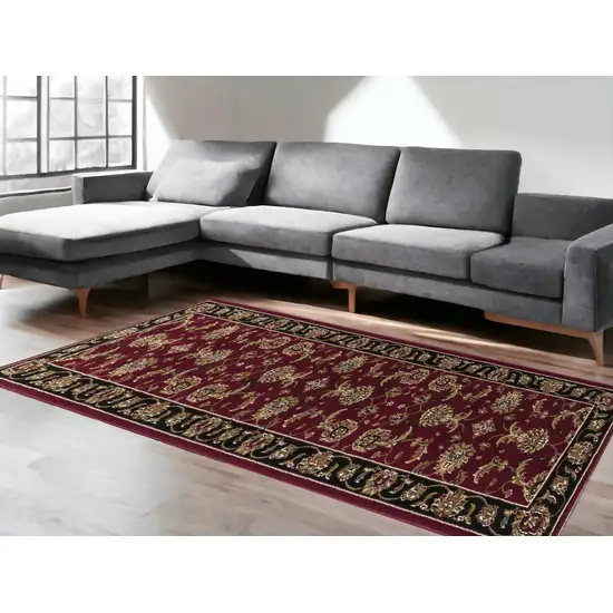 5'X8' Red Black Machine Woven Floral Traditional Indoor Area Rug Photo 1