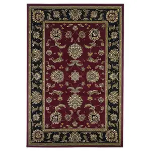 Photo of Red Black Machine Woven Floral Traditional Indoor Area Rug