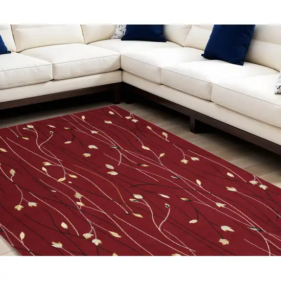 Red Black and Ivory Floral Vines Power Loom Area Rug Photo 1