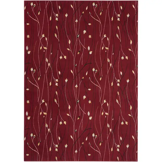 Red Black and Ivory Floral Vines Power Loom Area Rug Photo 2