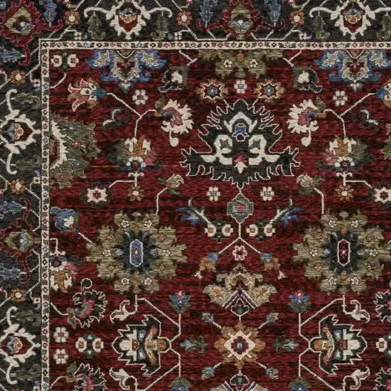 Red Blue And Charcoal Oriental Area Rug With Fringe Photo 7