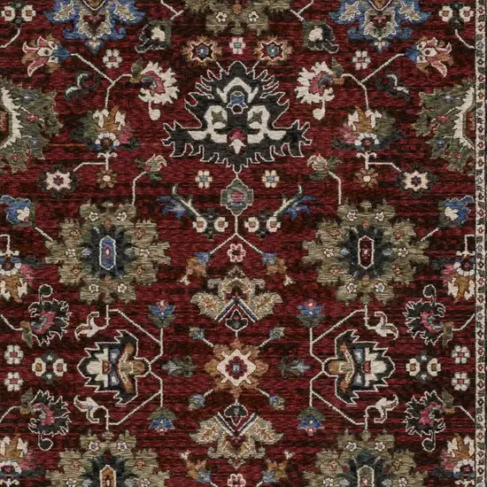 Red Blue And Charcoal Oriental Area Rug With Fringe Photo 7