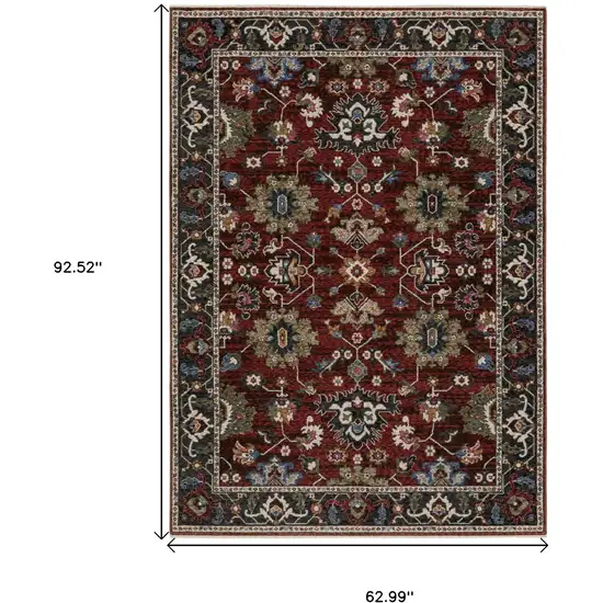 Red Blue And Charcoal Oriental Area Rug With Fringe Photo 3