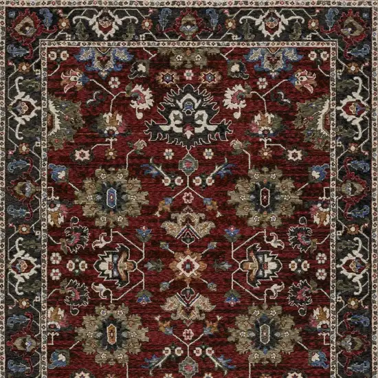 Red Blue And Charcoal Oriental Area Rug With Fringe Photo 8