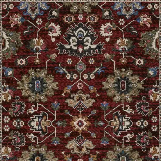 Red Blue And Charcoal Oriental Area Rug With Fringe Photo 7