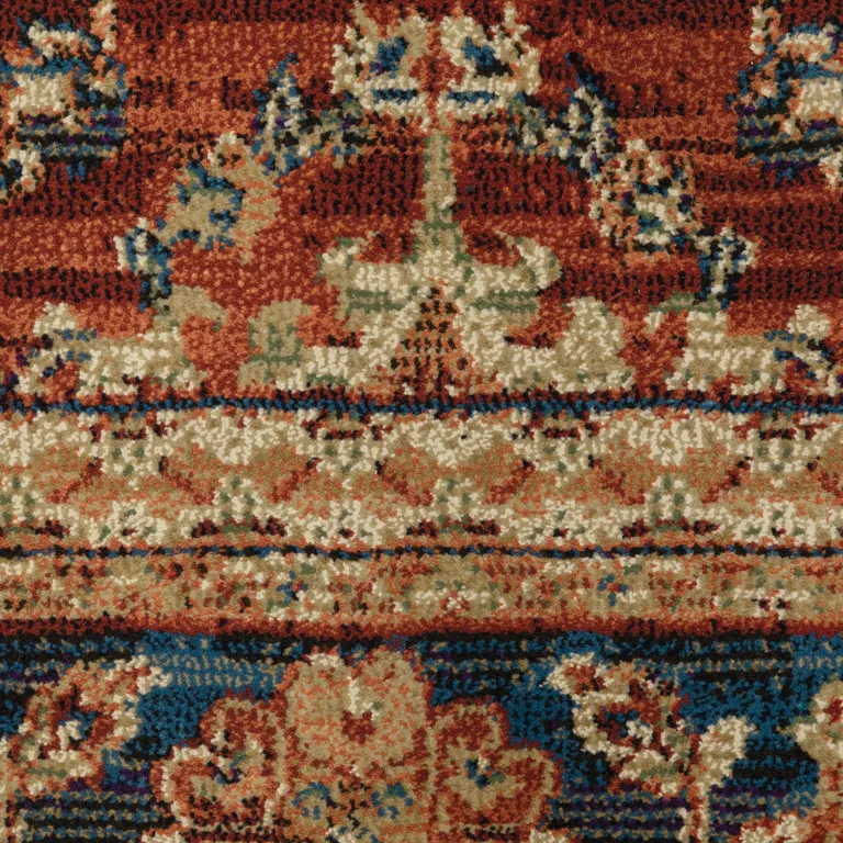 Red Blue And Gold Oriental Power Loom Stain Resistant Area Rug Photo 4