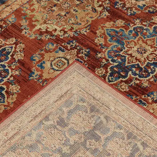 Red Blue And Gold Oriental Power Loom Stain Resistant Area Rug Photo 5