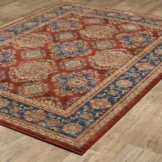 Red Blue And Gold Oriental Power Loom Stain Resistant Area Rug Photo 7