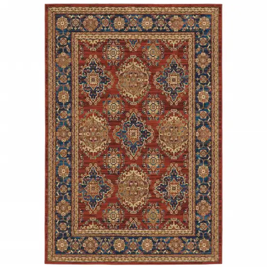 Red Blue And Gold Oriental Power Loom Stain Resistant Area Rug Photo 1