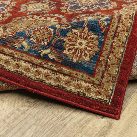 Red Blue And Gold Oriental Power Loom Stain Resistant Area Rug Photo 9