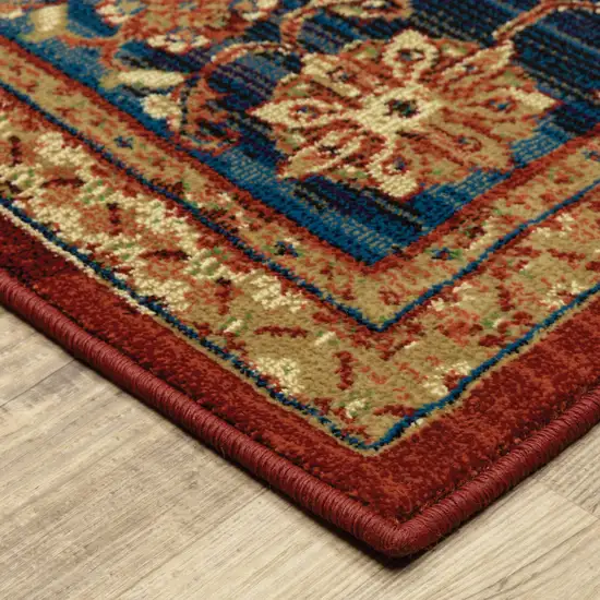 Red Blue And Gold Oriental Power Loom Stain Resistant Area Rug Photo 6