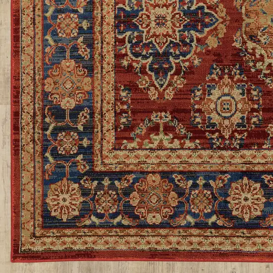 Red Blue And Gold Oriental Power Loom Stain Resistant Area Rug Photo 2