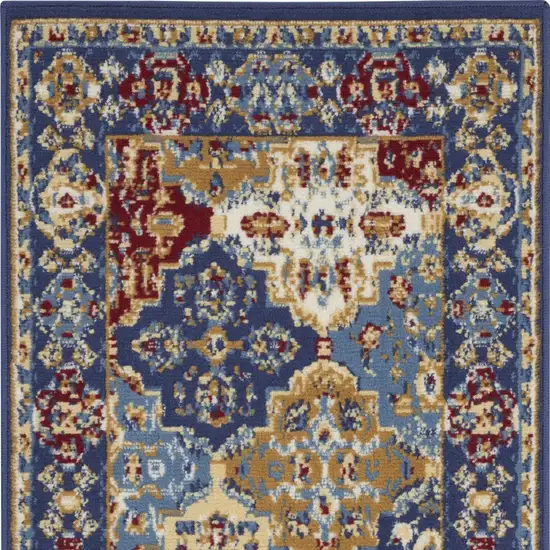 Red Blue And Light Brown Ogee Distressed Area Rug Photo 7