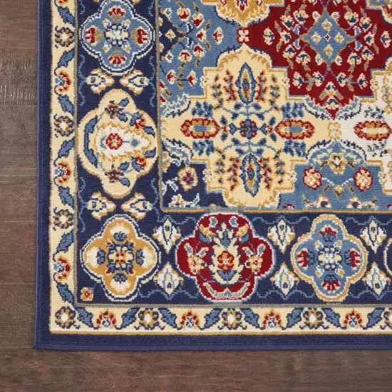 Red Blue And Light Brown Ogee Distressed Area Rug Photo 8