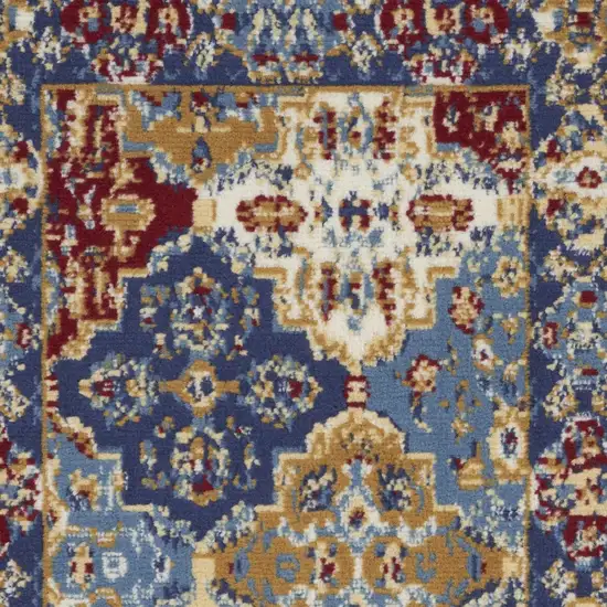 Red Blue And Light Brown Ogee Distressed Area Rug Photo 6