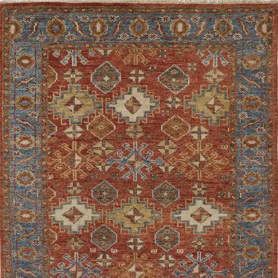 Red Blue And Orange Wool Floral Hand Knotted Stain Resistant Area Rug With Fringe Photo 7