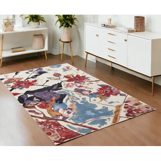 Blue and Red Floral Hand Tufted Area Rug Photo 1