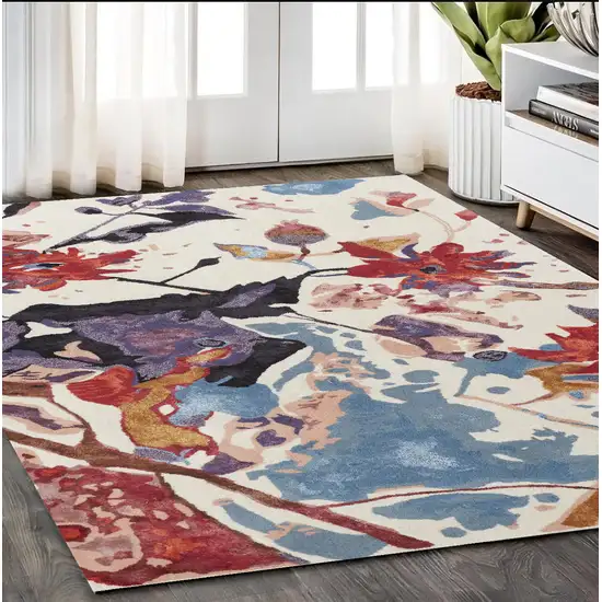 Blue and Red Floral Hand Tufted Area Rug Photo 1